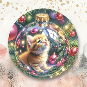 Reflection of Kitten in a Christmas Ornament Classic Round Sticker