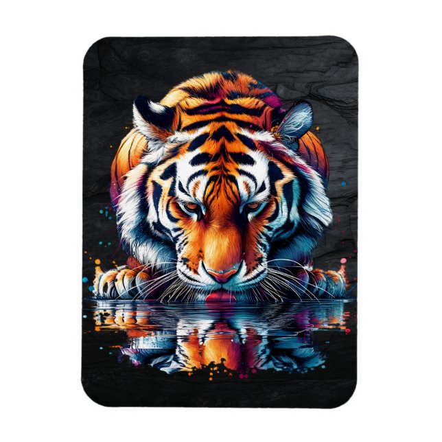 Reflection of Tiger Drinking Water  Magnet (Vertical)