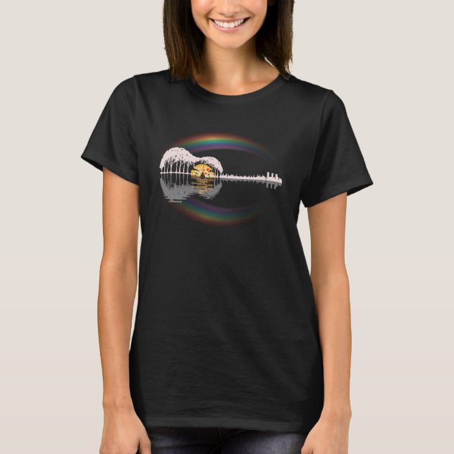 Reflection Of Tree Guitar Pizza Sun Set Rainbow ON T-Shirt (Front)