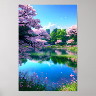 Reflection on the Lake, Blue Sky Poster