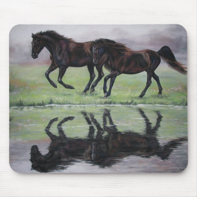 Reflections - Black horse mousepad (Front)