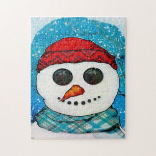 Reflections Christmas Snowman Folk Art GIFT Jigsaw Puzzle
