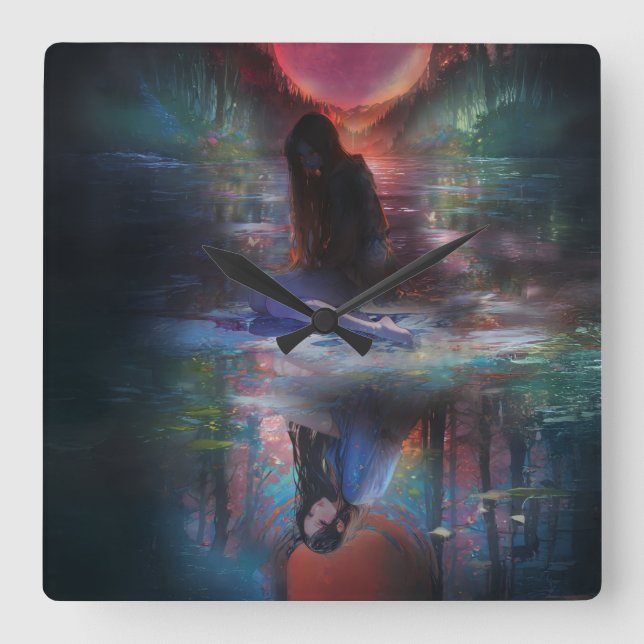 Reflections of a Mystic Moonlight Square Wall Clock (Front)
