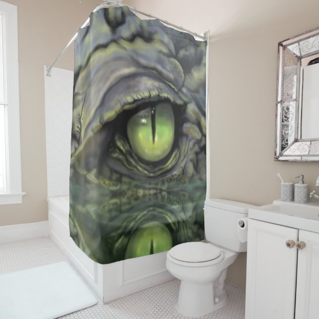 Reflections of an Alligator Eye Shower Curtain (In Situ)