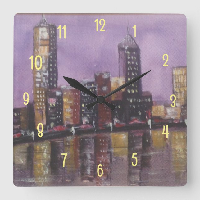 Reflections of City Lights Square Wall Clock (Front)