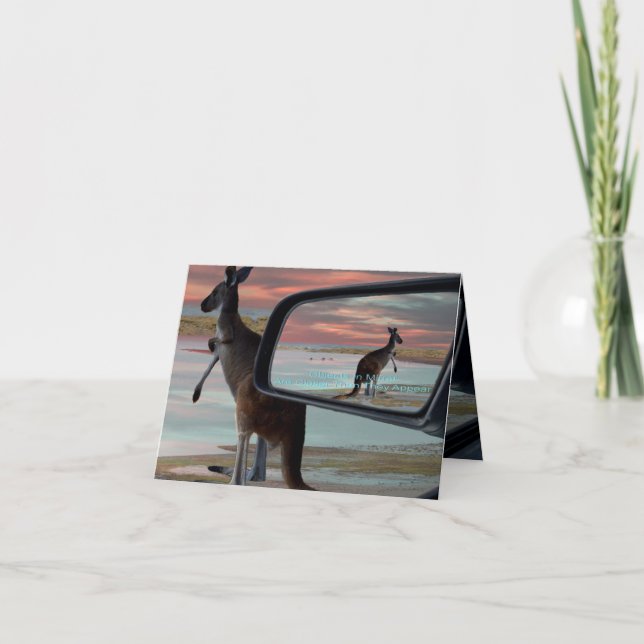 "Reflections of the Wild: A Kangaroo on the Beach  Card (Front)