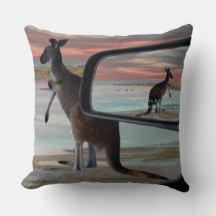 "Reflections of the Wild: A Kangaroo on the Beach Cushion