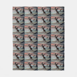 "Reflections of the Wild: A Kangaroo on the Beach Fleece Blanket
