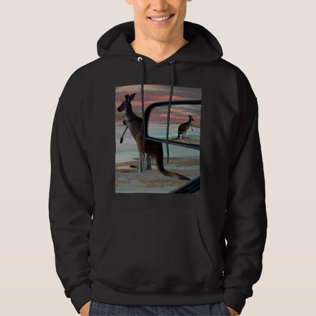 "Reflections of the Wild: A Kangaroo on the Beach  Hoodie (Front)