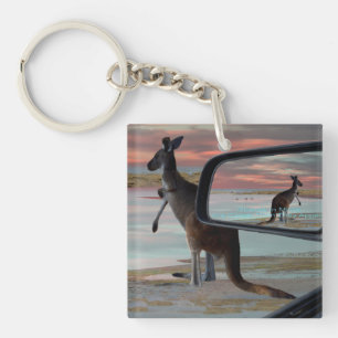 "Reflections of the Wild: A Kangaroo on the Beach Key Ring
