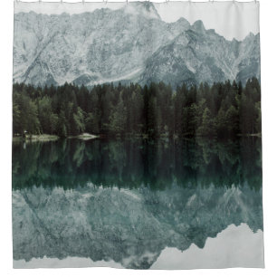 REFLECTIONS ON TREES ON LAKE SHOWER CURTAIN
