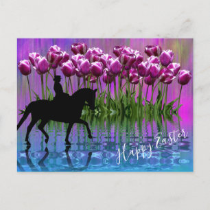 Reflections ~ Purple Tulips, Dressage Horse Easter Holiday Postcard