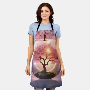 "Reflective Beauty: Glass Apple With Blossom Tree Apron