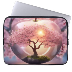 "Reflective Beauty: Glass Apple With Blossom Tree Laptop Sleeve