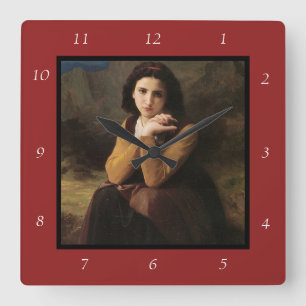 Reflective Beauty (Mignon Pensive) 1869 Bouguereau Square Wall Clock