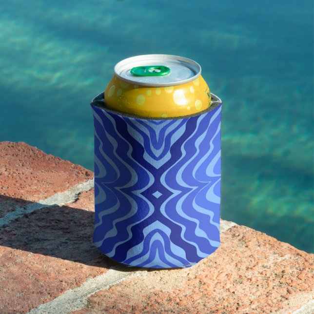 Reflective Blue Waves Modern Abstract Design Art Can Cooler (In Situ Pool)