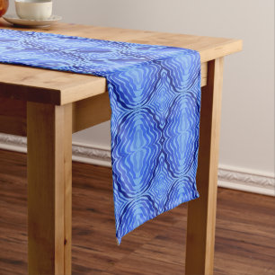 Reflective Blue Waves Modern Abstract Design Art Short Table Runner