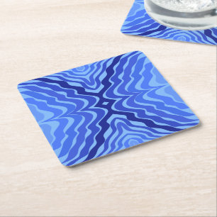 Reflective Blue Waves Modern Abstract Design Art Square Paper Coaster