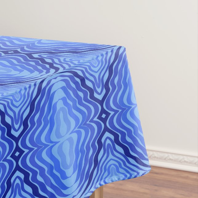 Reflective Blue Waves Modern Abstract Design Art Tablecloth (In Situ)