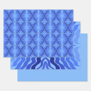 Reflective Blue Waves Modern Abstract Design Art Wrapping Paper Sheet