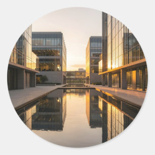 Reflective Courtyard – Modern Courtyard Art Classic Round Sticker