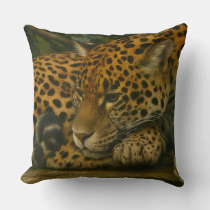 Reflective Jaguar – Serene Wildlife Art Print Cushion