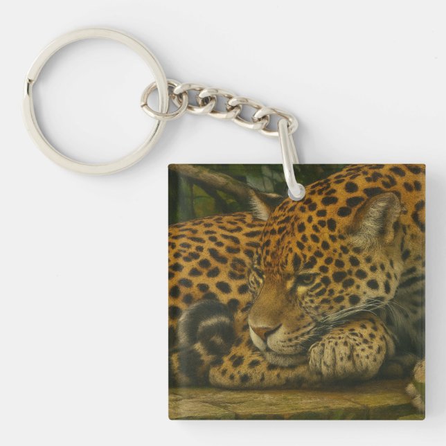 Reflective Jaguar – Serene Wildlife Art Print Key Ring (Front)