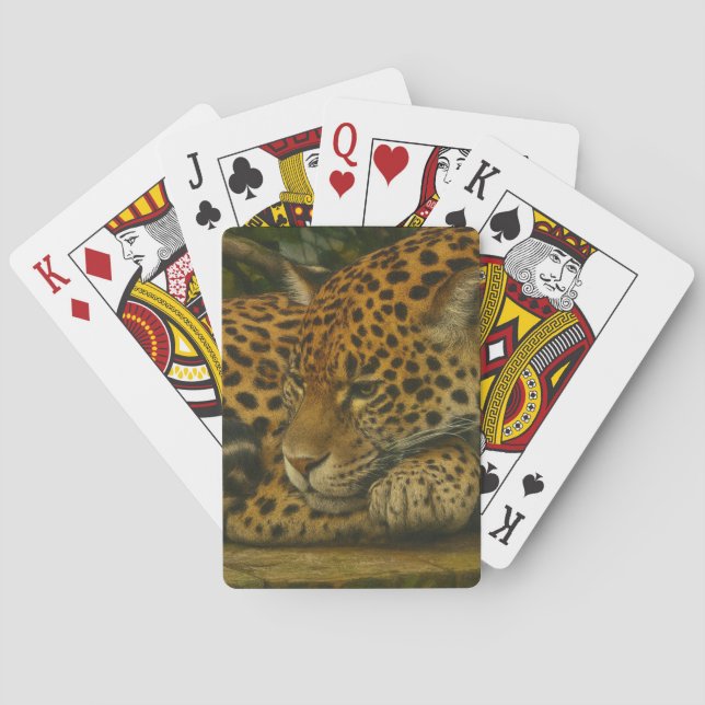 Reflective Jaguar – Serene Wildlife Art Print Playing Cards (Back)