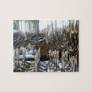 Reflective Light Wine Glasses in Rows Jigsaw Puzzle