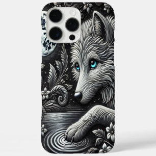 Reflective Moonlit Wolf Artwork iPhone 16 Pro Max Case