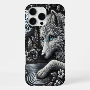 Reflective Moonlit Wolf Artwork iPhone 16 Pro Max Case