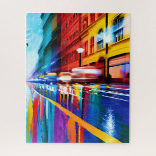 Reflective Rainy vibrant Colours in City Jigsaw Puzzle