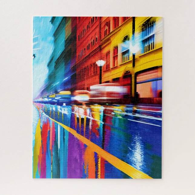 Reflective Rainy vibrant Colours in City Jigsaw Puzzle (Vertical)