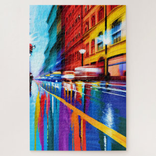 Reflective Traffic on Busy Rainy City Streets Jigsaw Puzzle