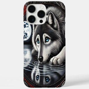 Reflective White Wolf Design iPhone 16 Pro Max Case