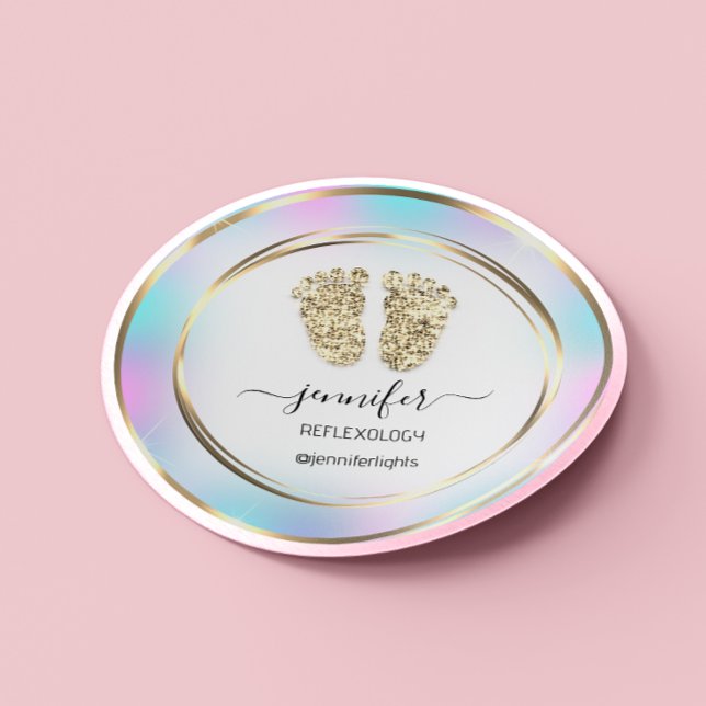 Reflexology Baby Feet Gold Holograph White Classic Round Sticker (Creator Uploaded)