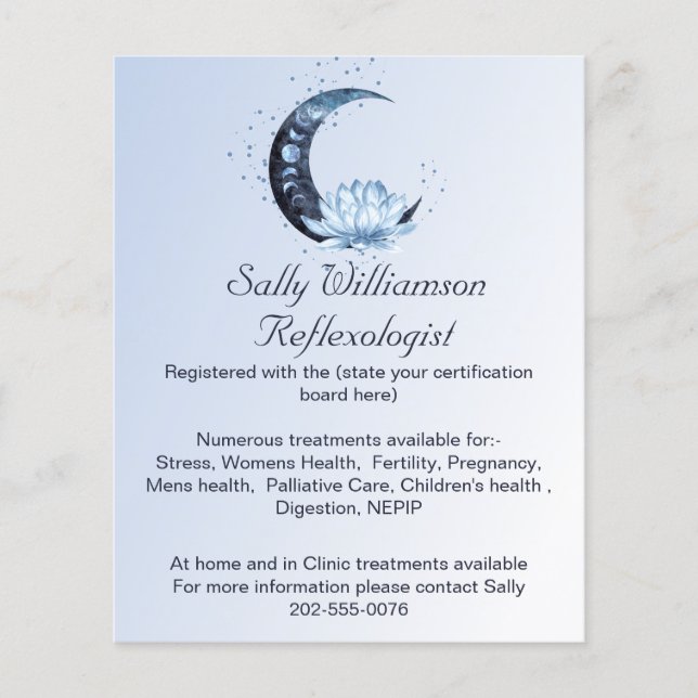 Reflexology Blue Lotus Flower Moon Business Flyer (Front)