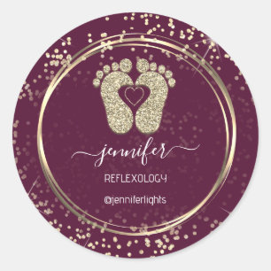 Reflexology Feet Confetti Gold Glitter Marsala Classic Round Sticker