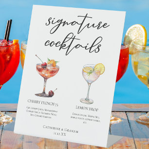 Refreshing Fruit Signature Cocktails Wedding Menu Pedestal Sign