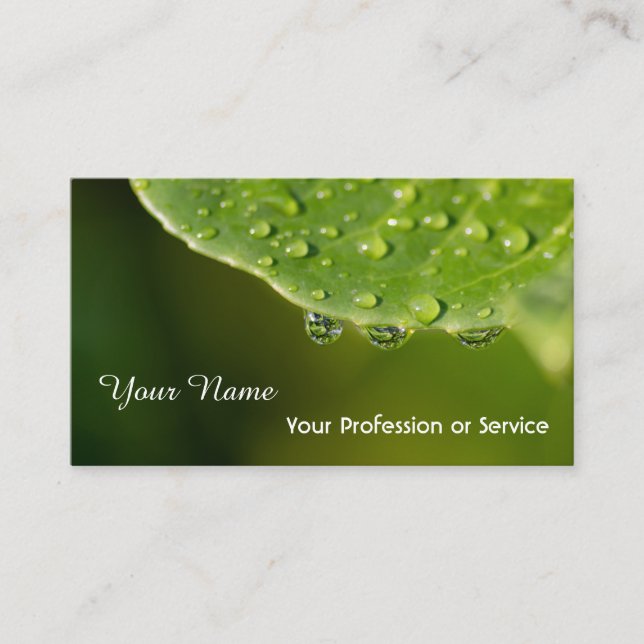 Refreshing green with raindrops business card (Front)