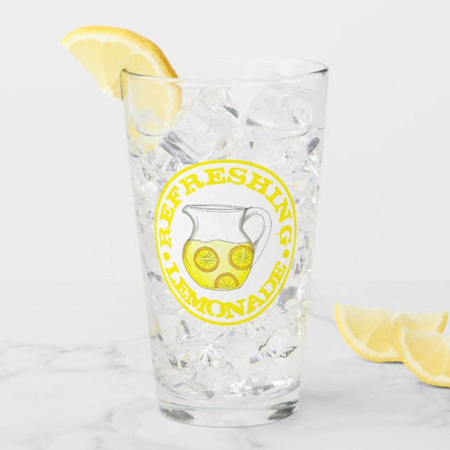 Refreshing Lemonade Yellow Lemon Ade Pitcher Glass (Front Ice)