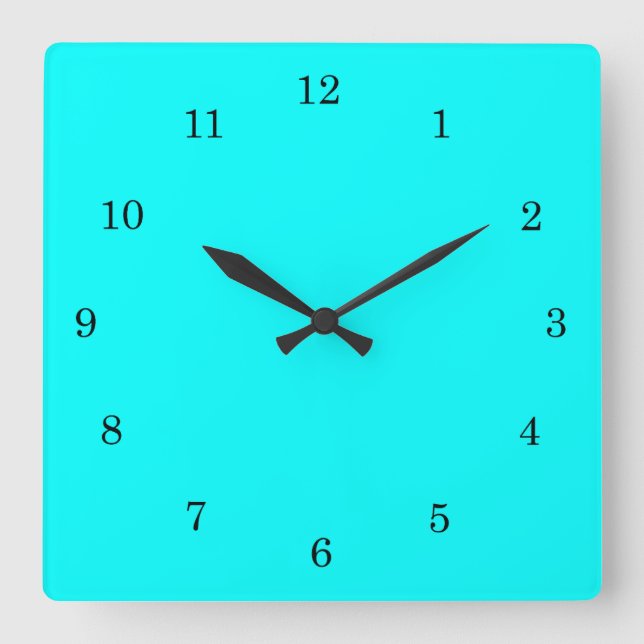 Refreshing Neon Blue Turquoise Solid Bright Colour Square Wall Clock (Front)