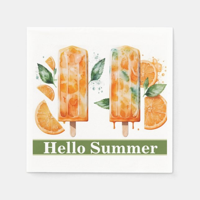 Refreshing Orange Popscles, HELLO SUMMER  Napkin (Front)