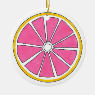 Refreshing Pink Grapefruit Citrus Fruit Slice Ceramic Ornament