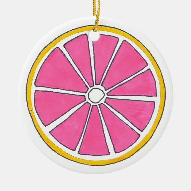 Refreshing Pink Grapefruit Citrus Fruit Slice Ceramic Ornament (Front)