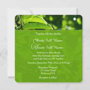 Refreshing spring, summer green leaves wedding invitation
