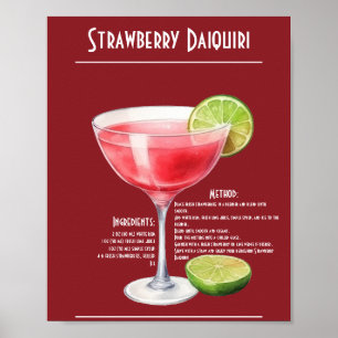Refreshing Strawberry Daiquiri Recipe Bar Poster