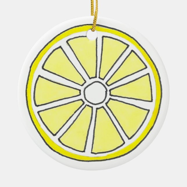 Refreshing Yellow Lemon Citrus Fruit Slice Ceramic Ornament (Front)