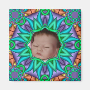 Refrigerator decorative floral frame w baby photo magnet