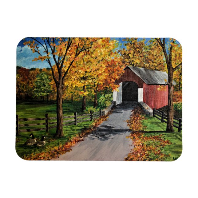 Refrigerator Magnet - Autumn at the Covered Bridge (Horizontal)